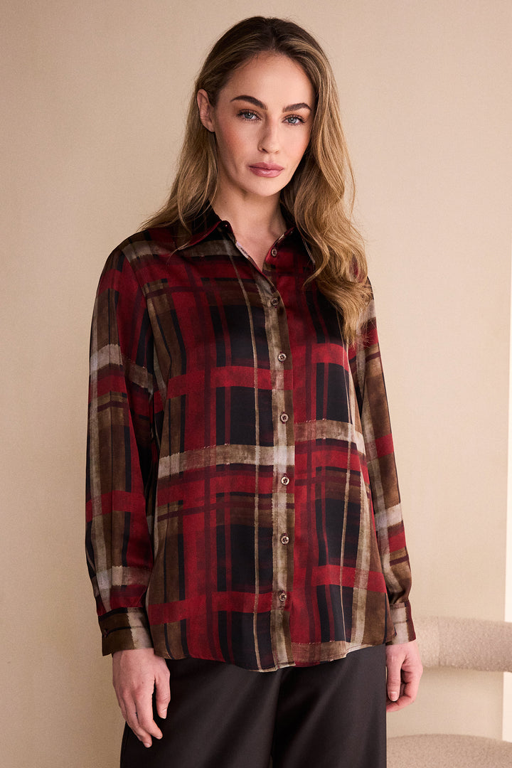 Naya Clove Orange Check Organza Button Through Shirt, front
