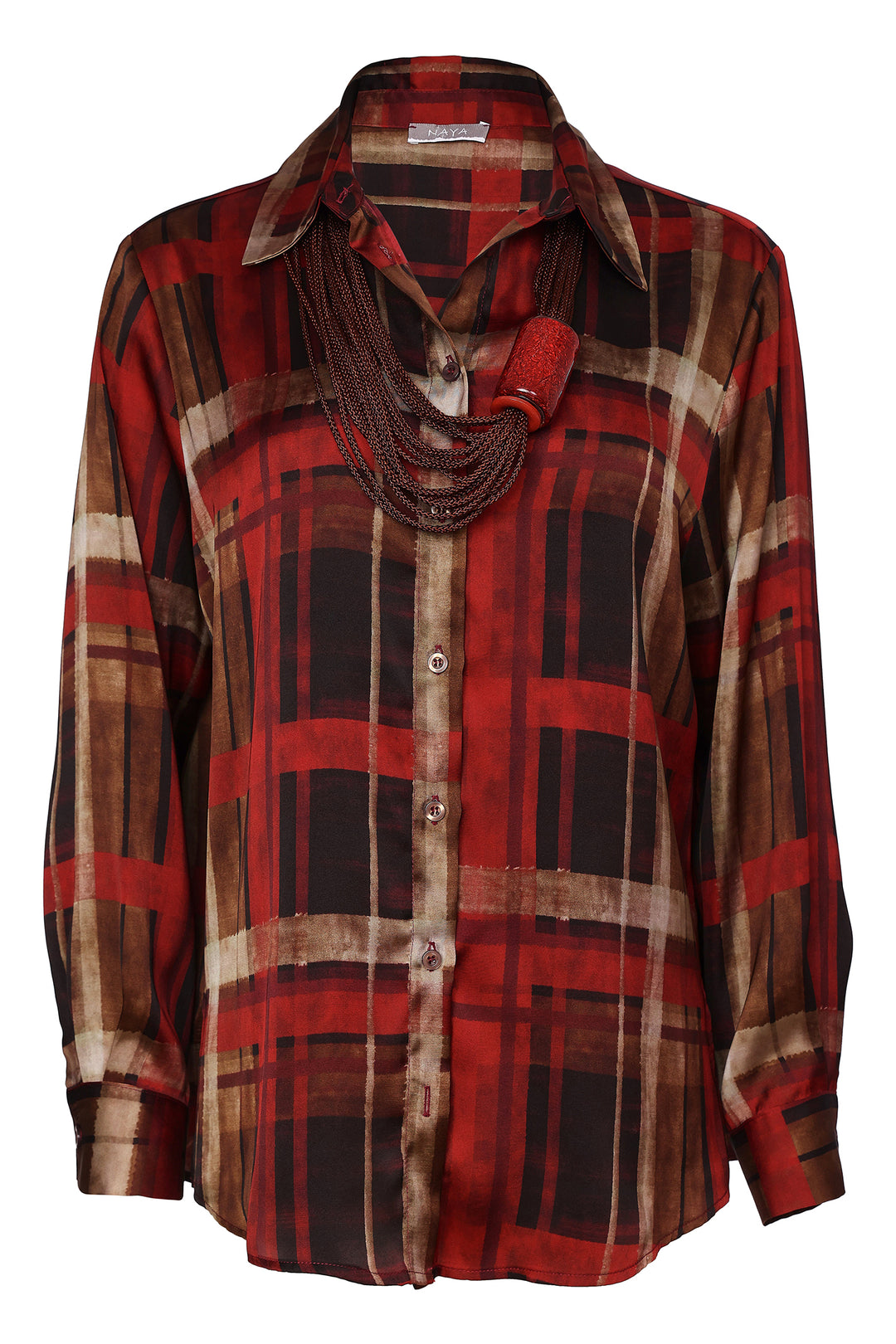 Naya Clove Orange Check Organza Button Through Shirt, detail