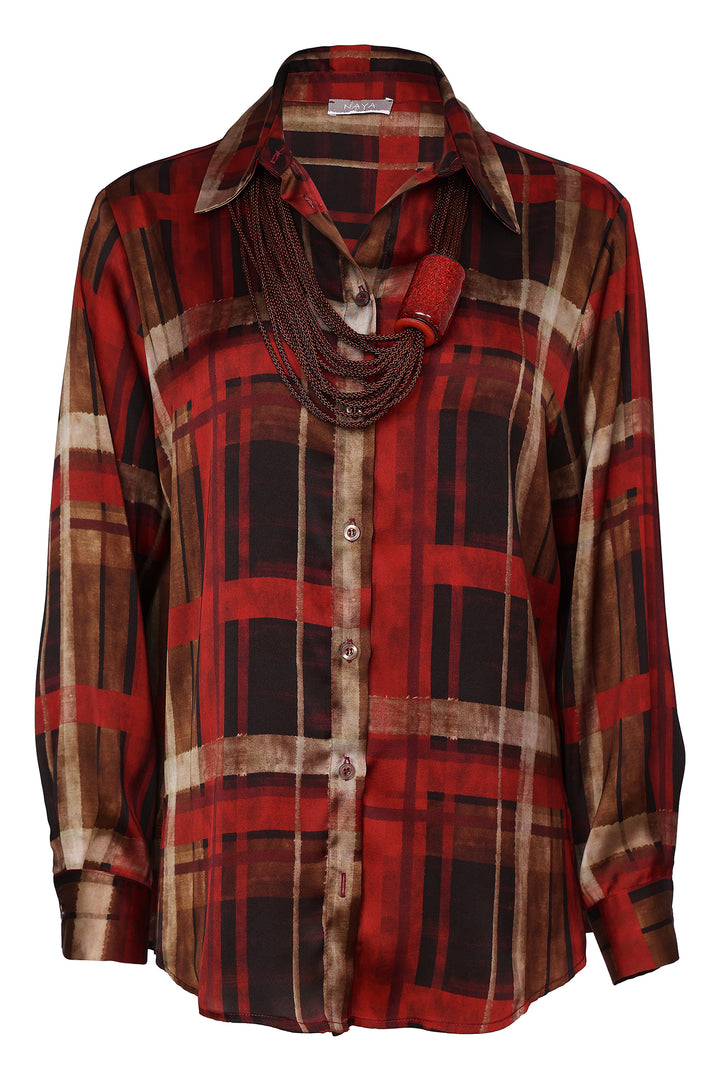 Naya Clove Orange Check Organza Button Through Shirt, detail