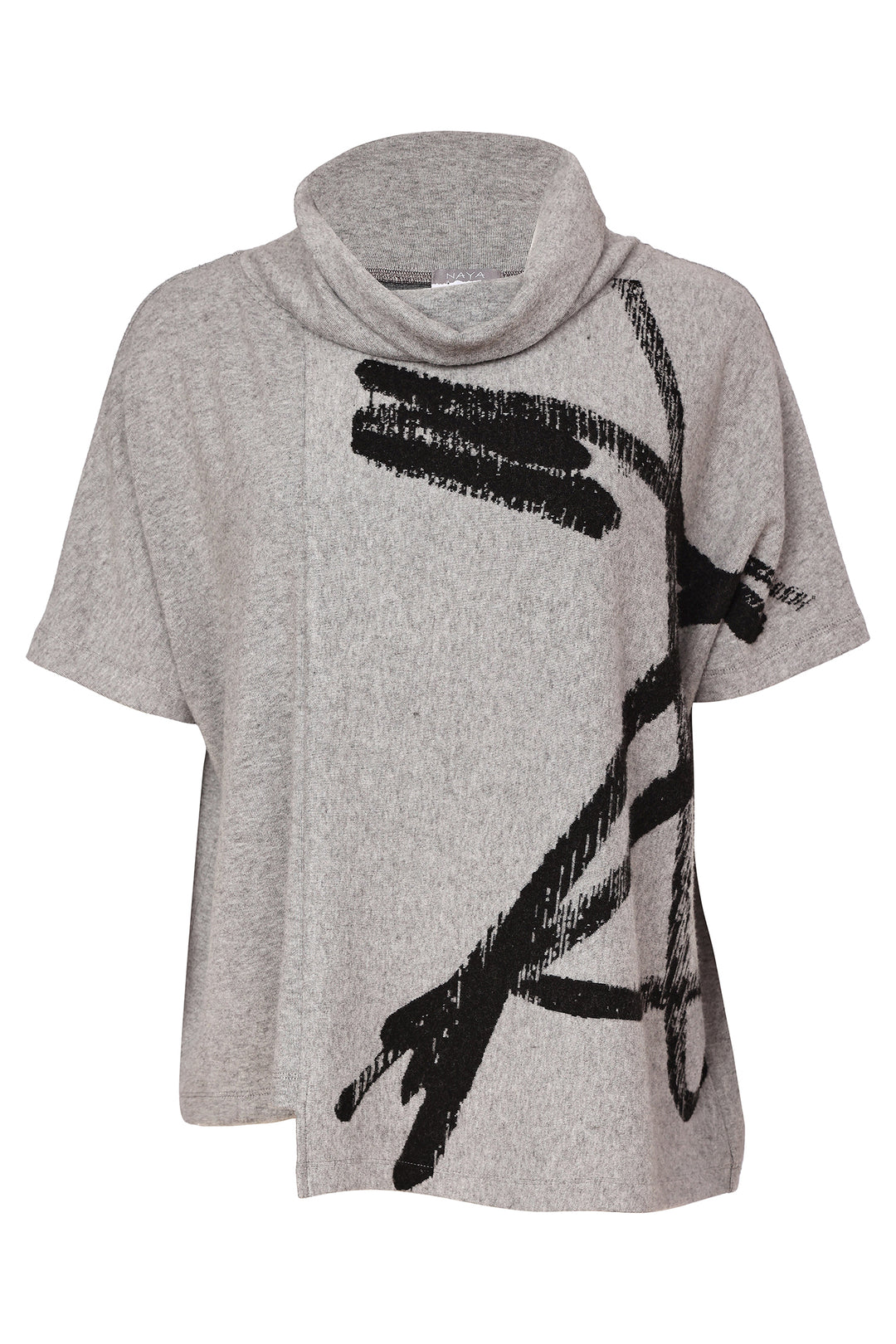 Naya Silver/Black Brush Stroke Print Square Shape High Neck Top, styled