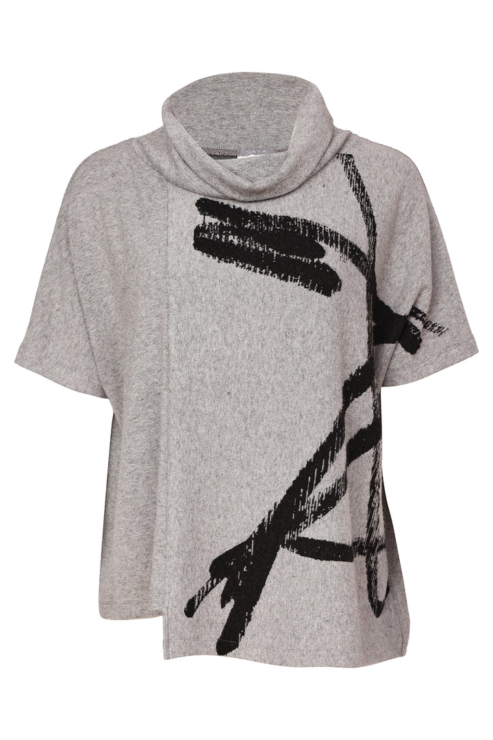 Naya Silver/Black Brush Stroke Print Square Shape High Neck Top, styled