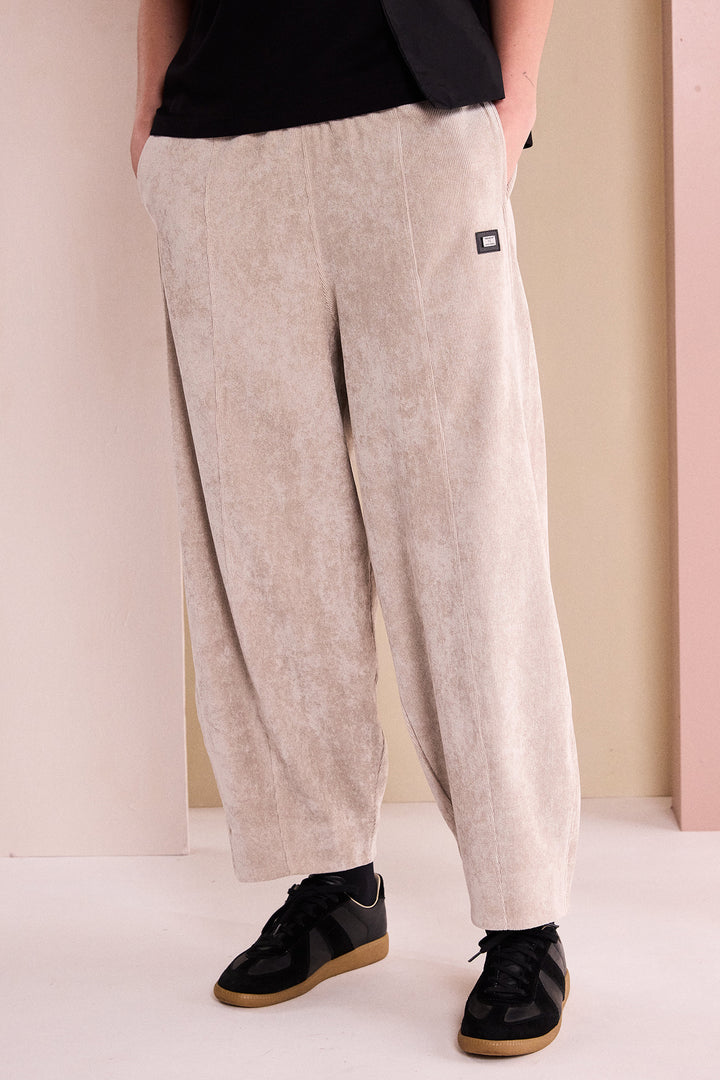 Naya Stone Beige Balloon Shaped Cord Pull Up Trouser, front