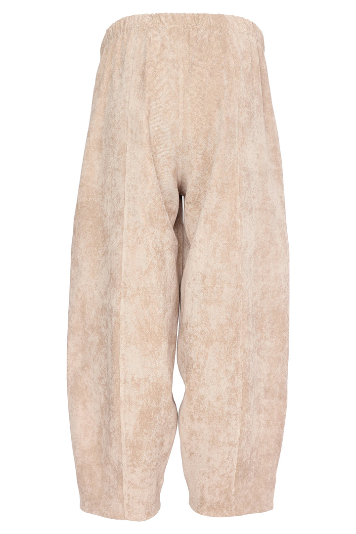 Naya Stone Beige Balloon Shaped Cord Pull Up Trouser, styled