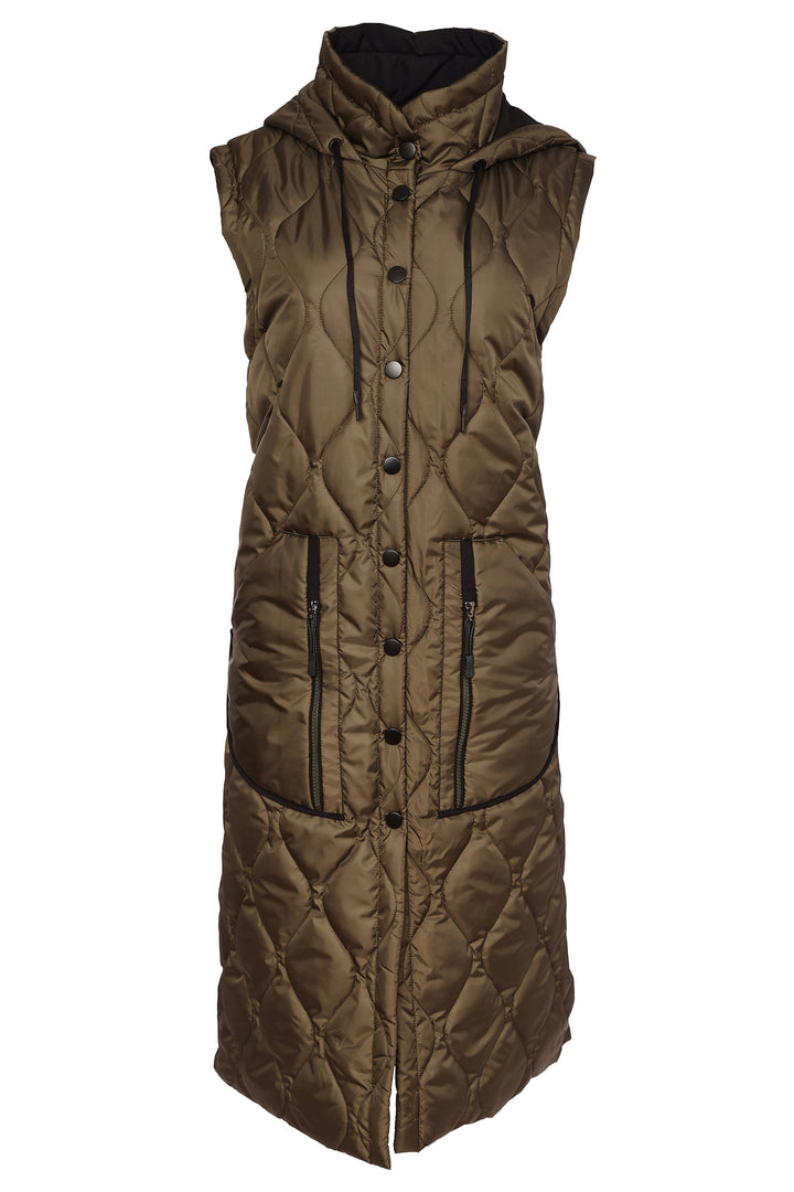 Naya Thyme Green Long Quilted Waistcoat, front