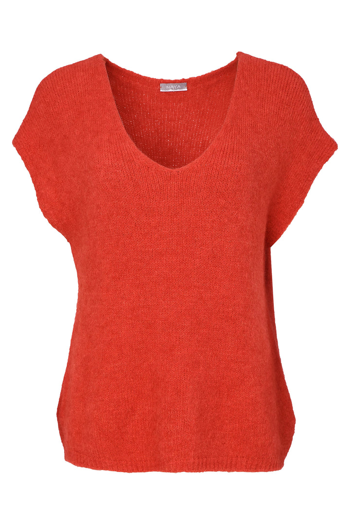 Naya Tigerlily Orange Vee Neck Soft Knit, front