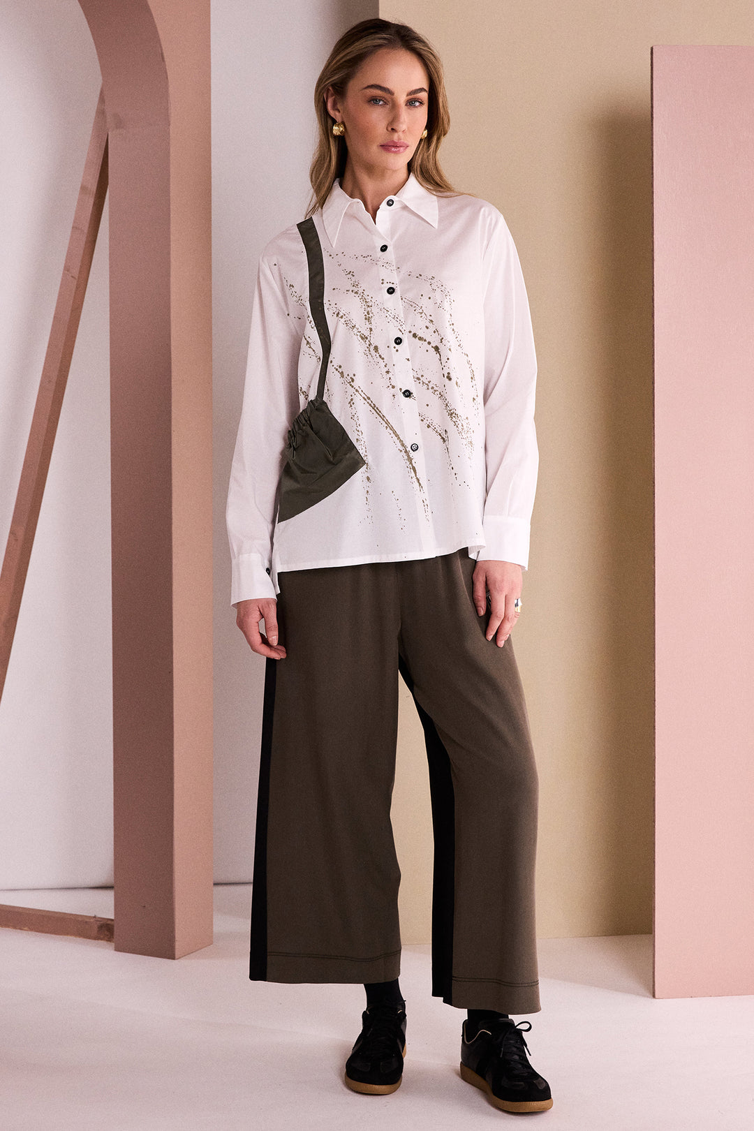 Naya White/Army Green Specked Placement Print Shirt, detail