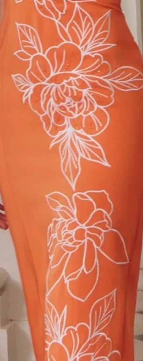 John Charles 66771 Tangerine Ivory One-Shoulder Embroidered Occasion Dress