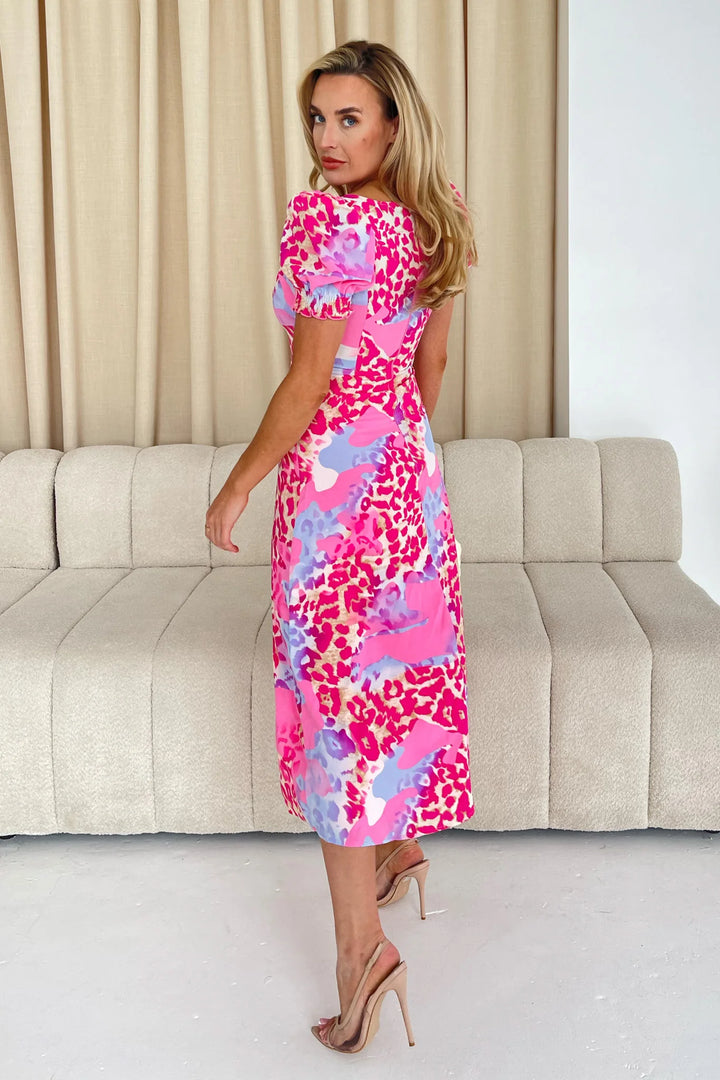 Dresses at Rouge Lillian Pink Print Sweetheart Midi Dress