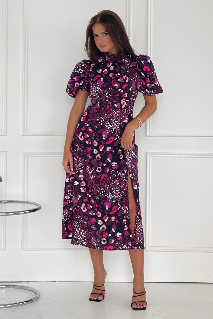 Dresses at Rouge Lilith Purple Animal Puff Sleeve Dress