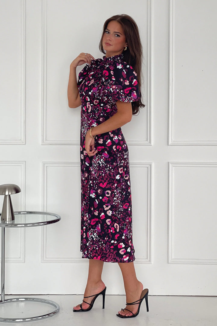 Dresses at Rouge Lilith Purple Animal Puff Sleeve Dress