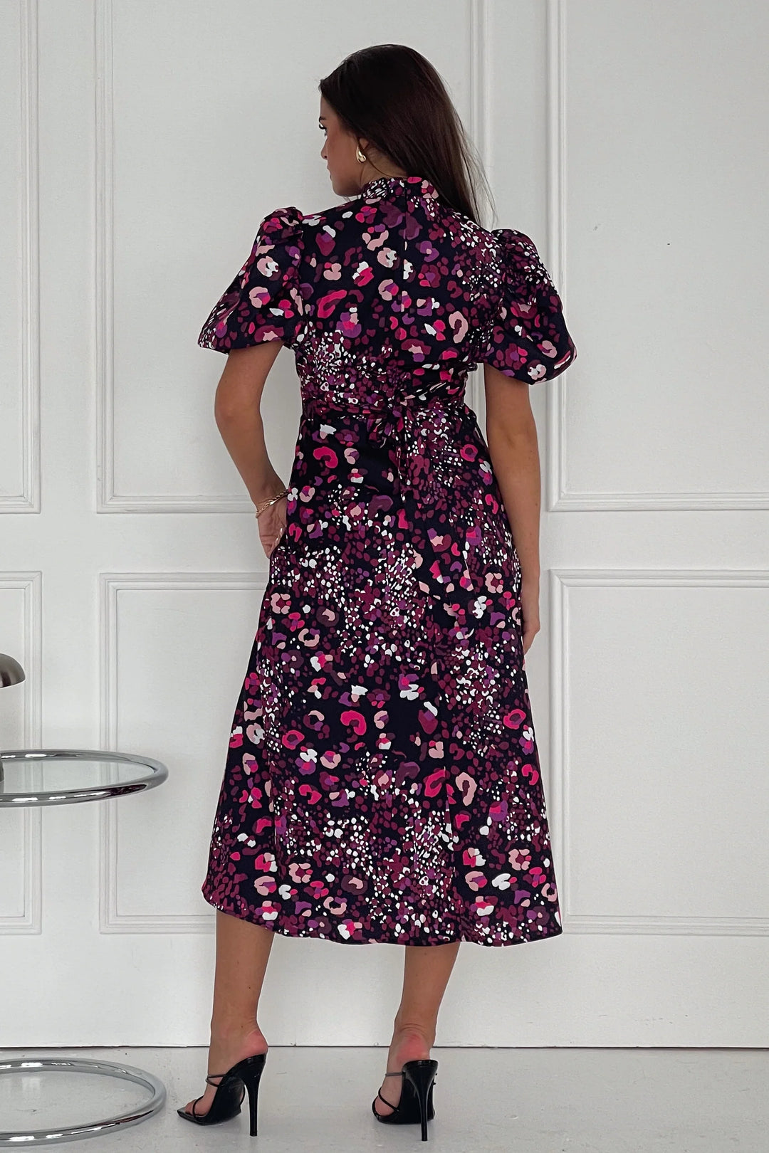 Dresses at Rouge Lilith Purple Animal Puff Sleeve Dress