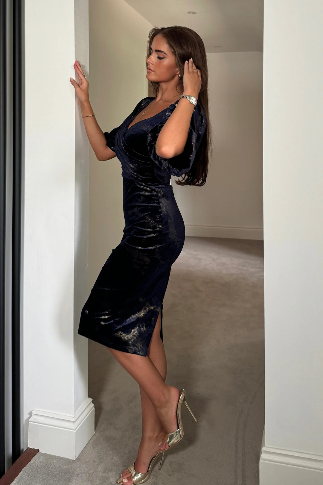 Dresses at Rouge Harbour Gold Blue Velvet Wrap Dress