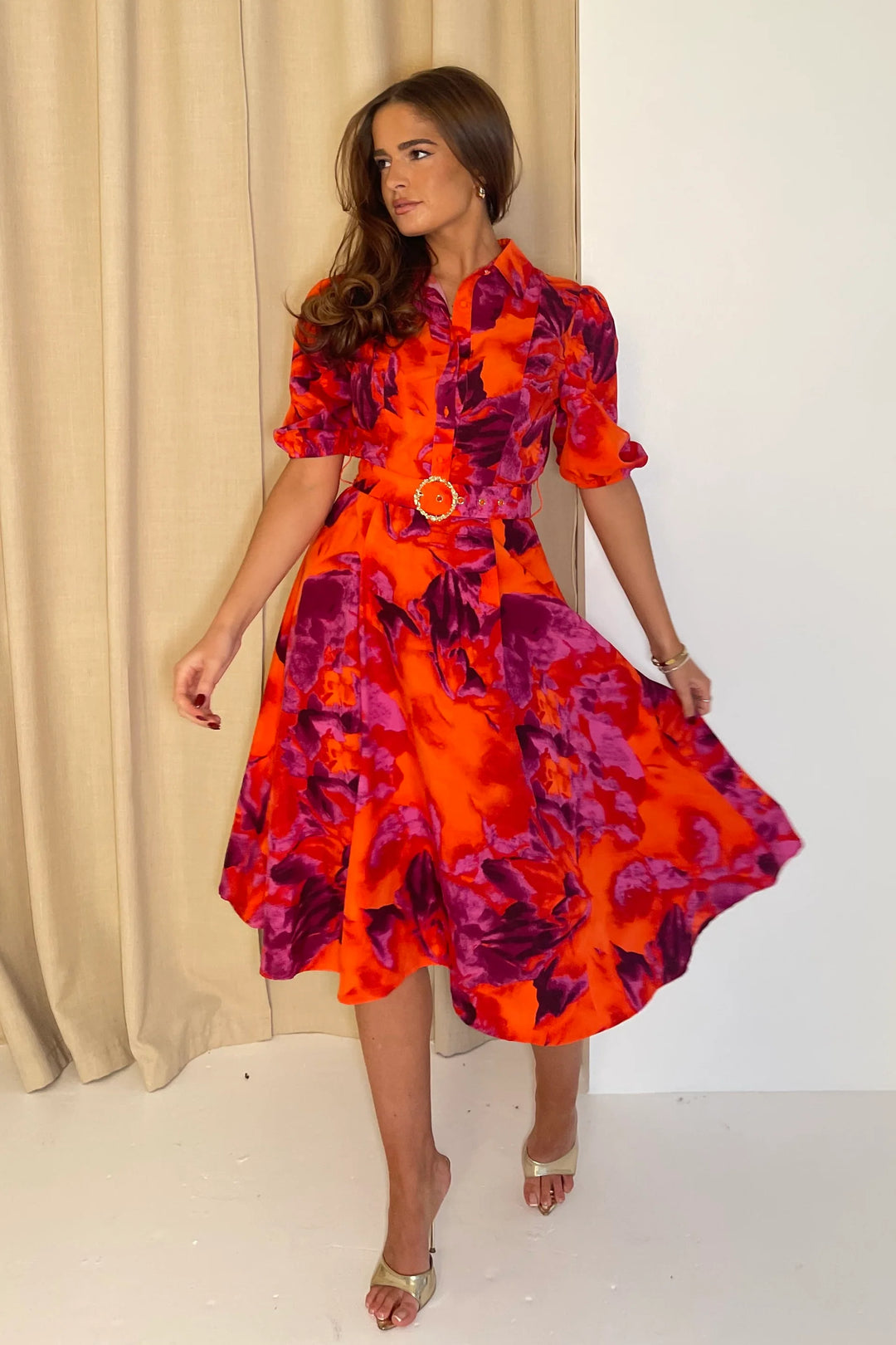 Dresses at Rouge Holland Orange and Pink Midi Dress
