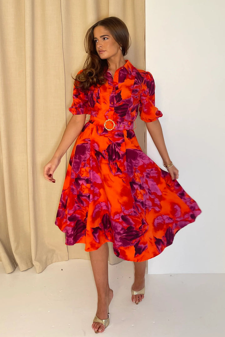 Dresses at Rouge Holland Orange and Pink Midi Dress