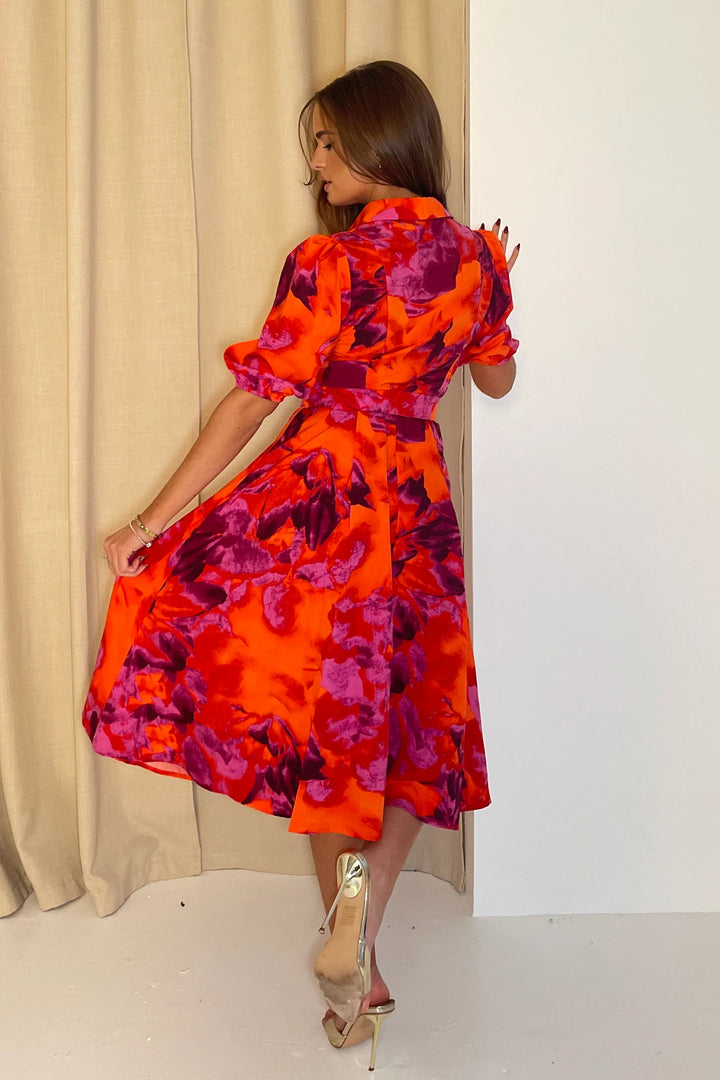 Dresses at Rouge Holland Orange and Pink Midi Dress