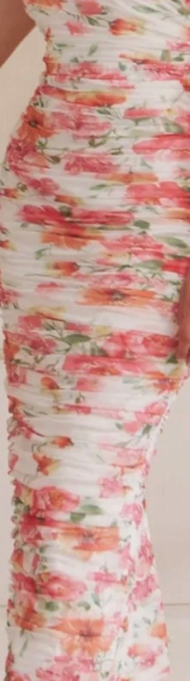 John Charles 66743 Tropical Bloom Print Off-The-Shoulder Occasion Dress