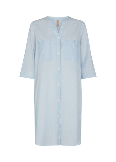 SC Dinah Blue and White striped Longline shirt with Grandad Collar