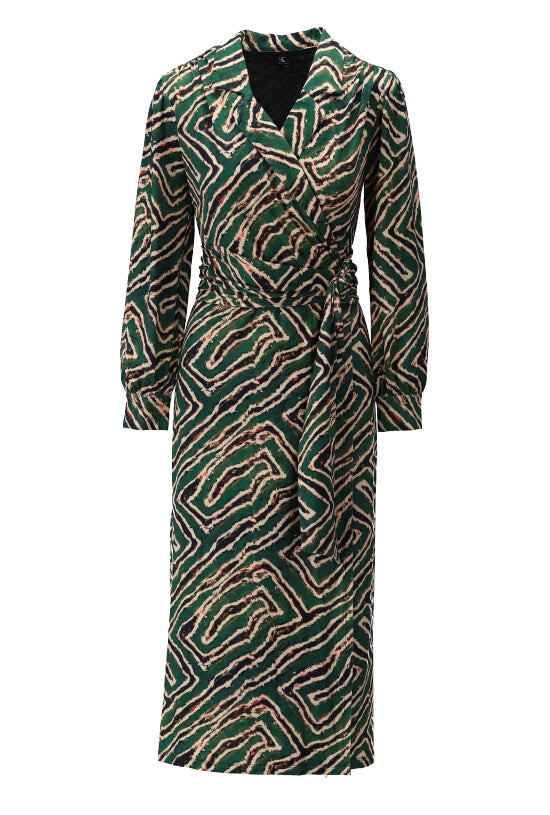 K-Designs X117 Green Print Sleeved Dress With Collar And Side Tie
