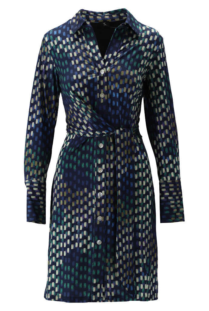 K-Design X367 Blue Geometric Sleeved Shirt Style Dress