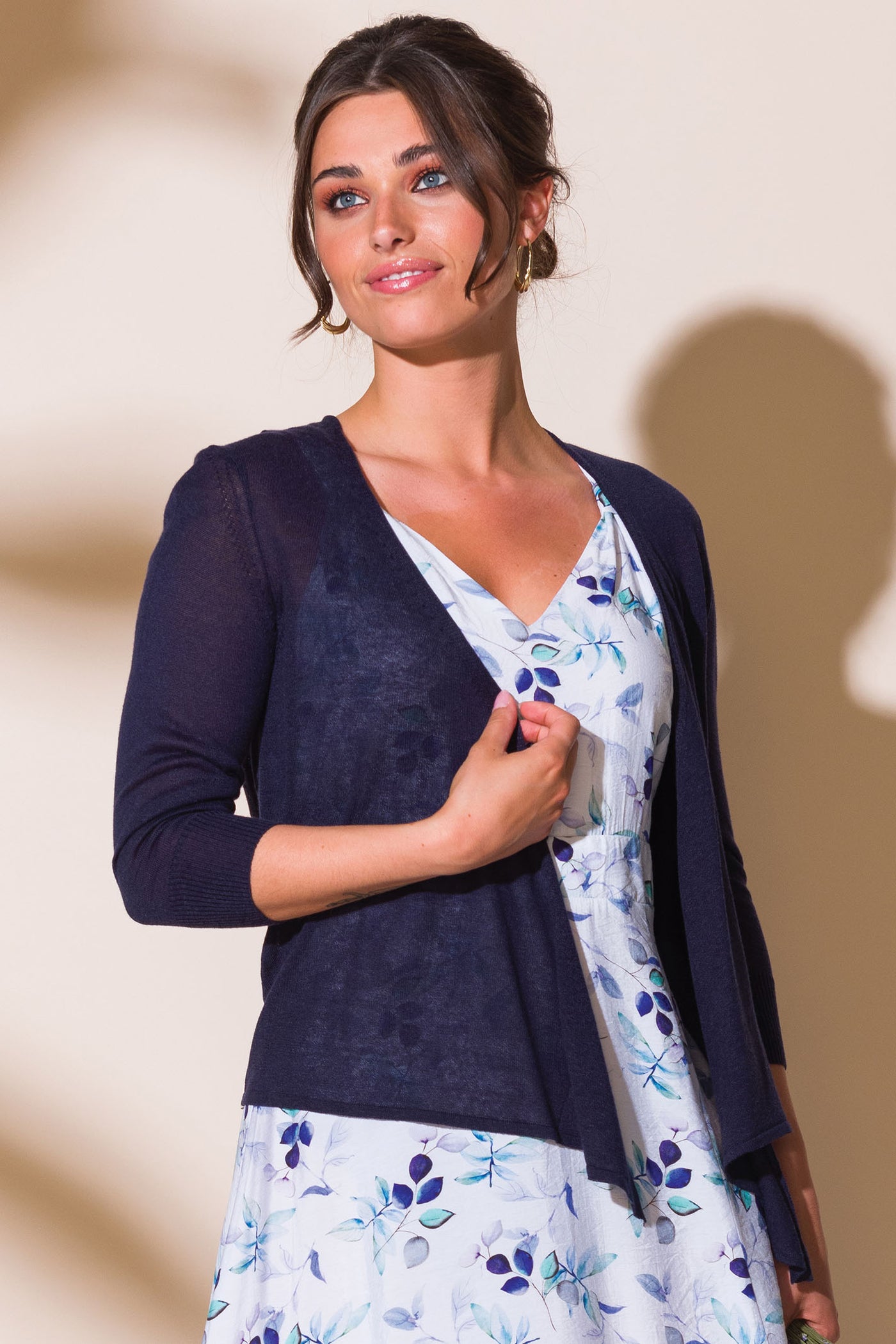 Alison Sheri A43035 Navy Blue Light Weight Wrap Cardigan - Rouge Boutique Inverness