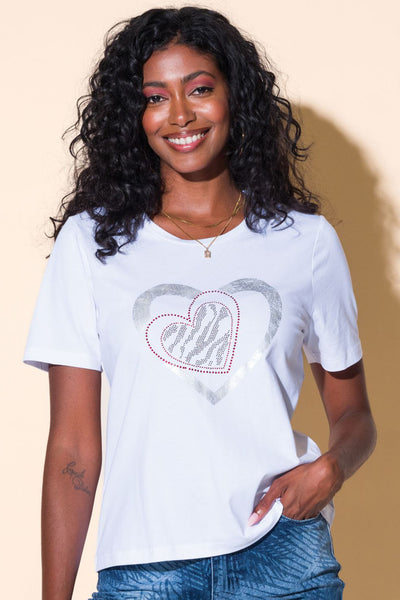 Alison Sheri A43320 White Love Heart Motif T-Shirt - Rouge Boutique Inverness