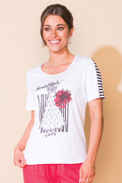 Alison Sheri A43321 White Flower Dress Print T-Shirt Top - Rouge Boutique Inverness
