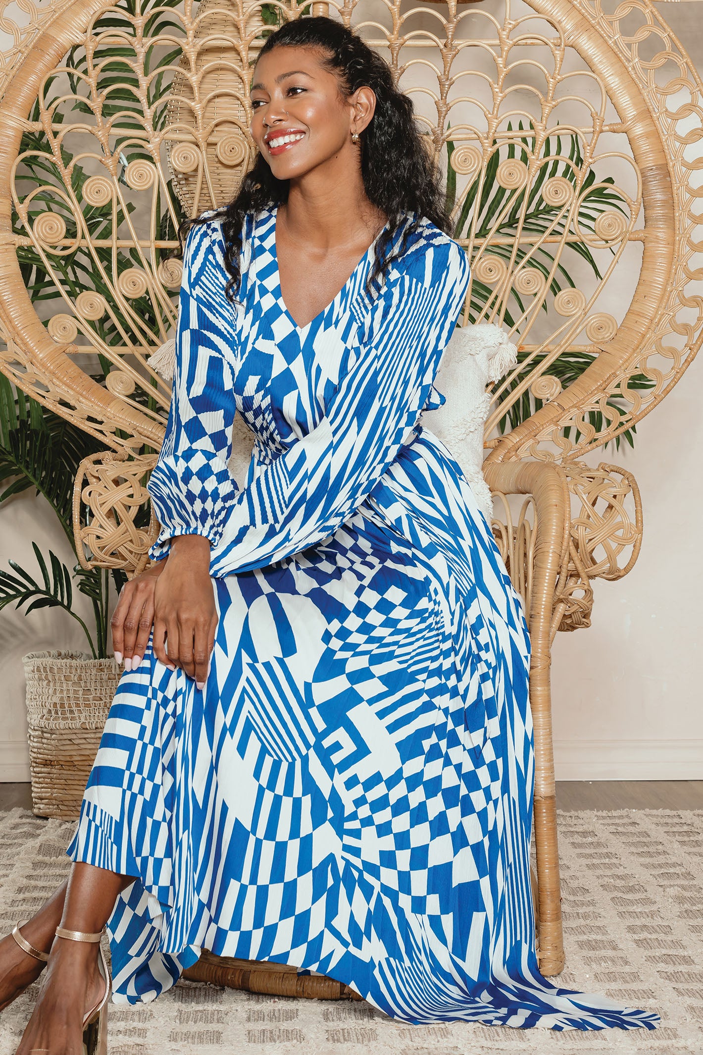 Alison Sheri A43431 Blue Geometric Print Sleeved Dress Rouge Boutique Inverness Alison Sheri A43431 Blue Geometric Print Sleeved Dress Rouge Boutique Inverness