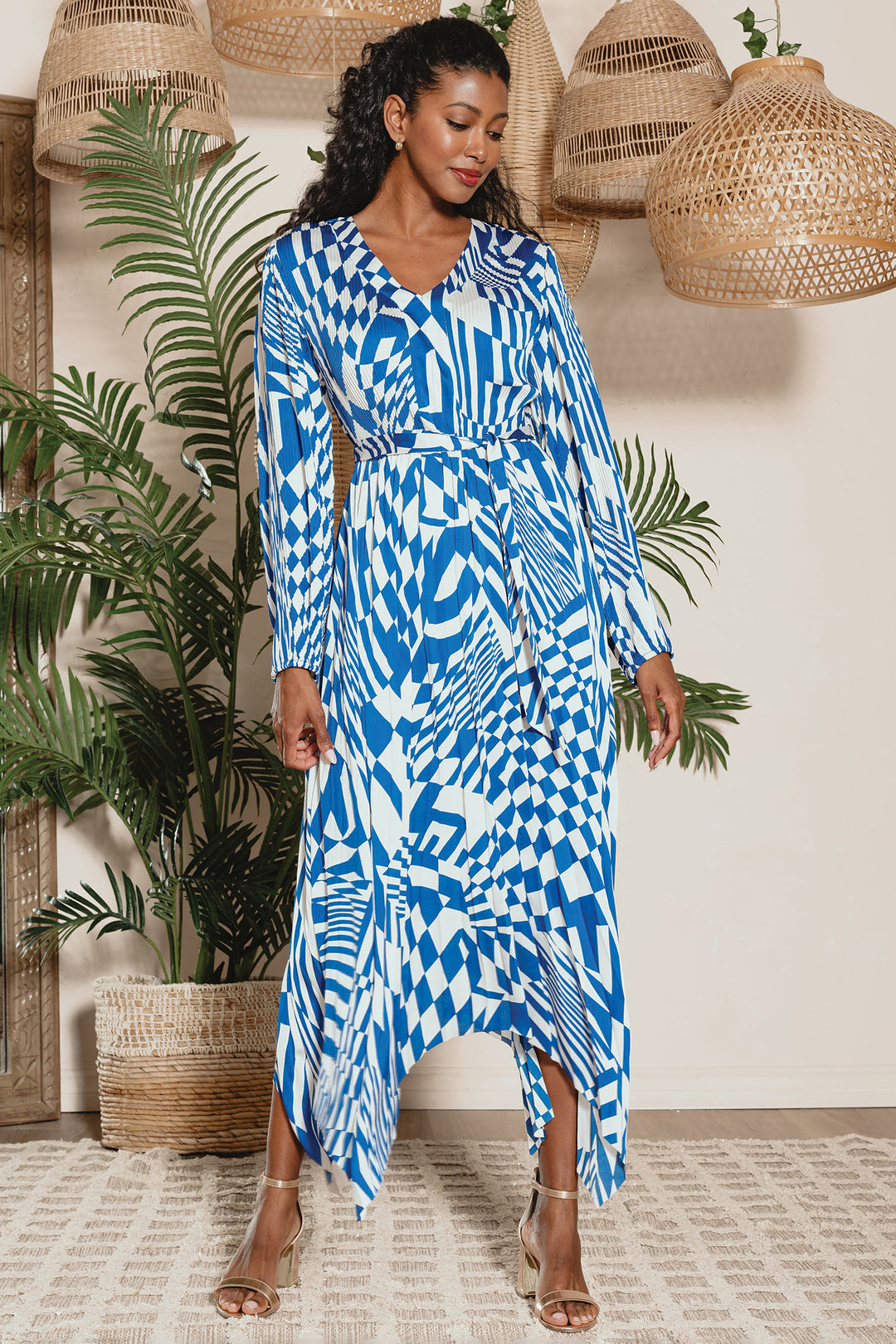 Alison Sheri A43431 Blue Geometric Print Sleeved Dress – Rouge Boutique Inverness
