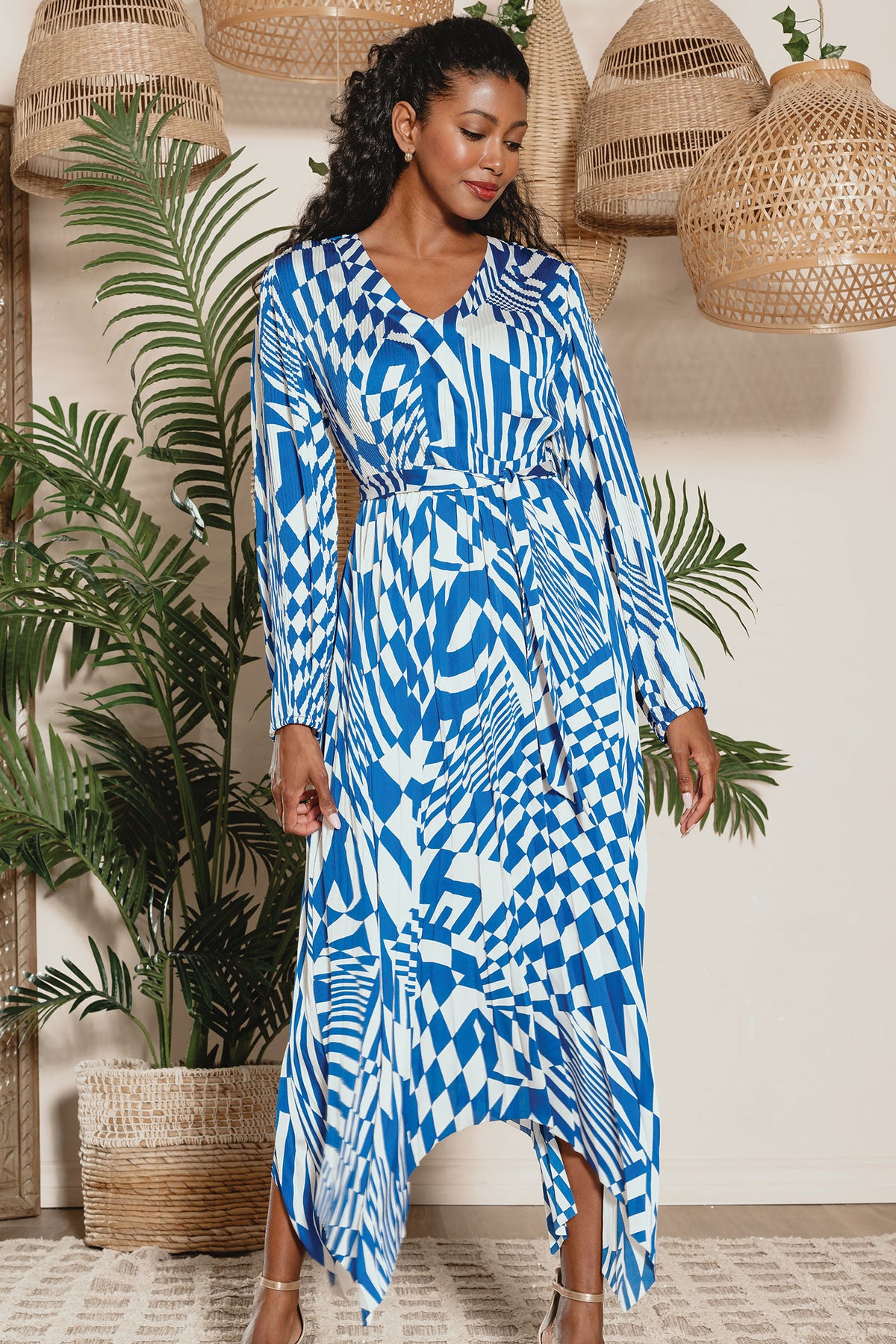 Alison Sheri A43431 Blue Geometric Print Sleeved Dress – Rouge