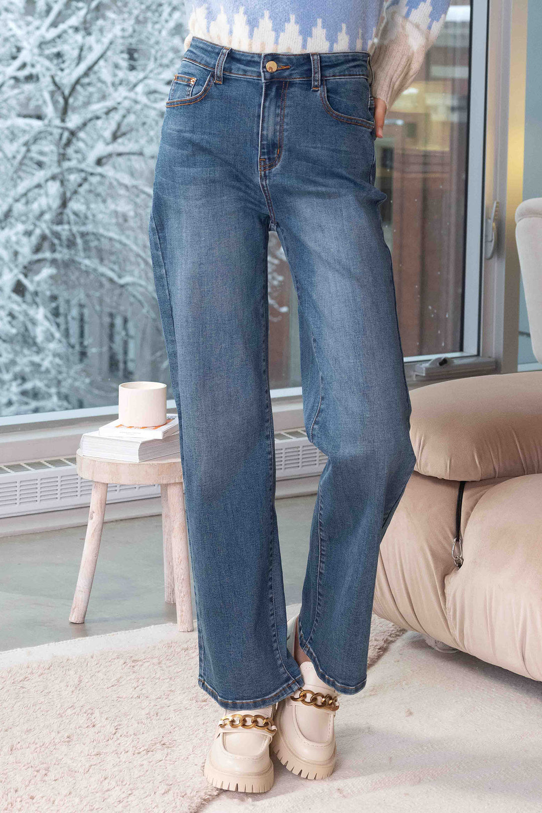 Alison Sheri A44150 Blue Denim Stonewashed Jeans - Rouge Boutique