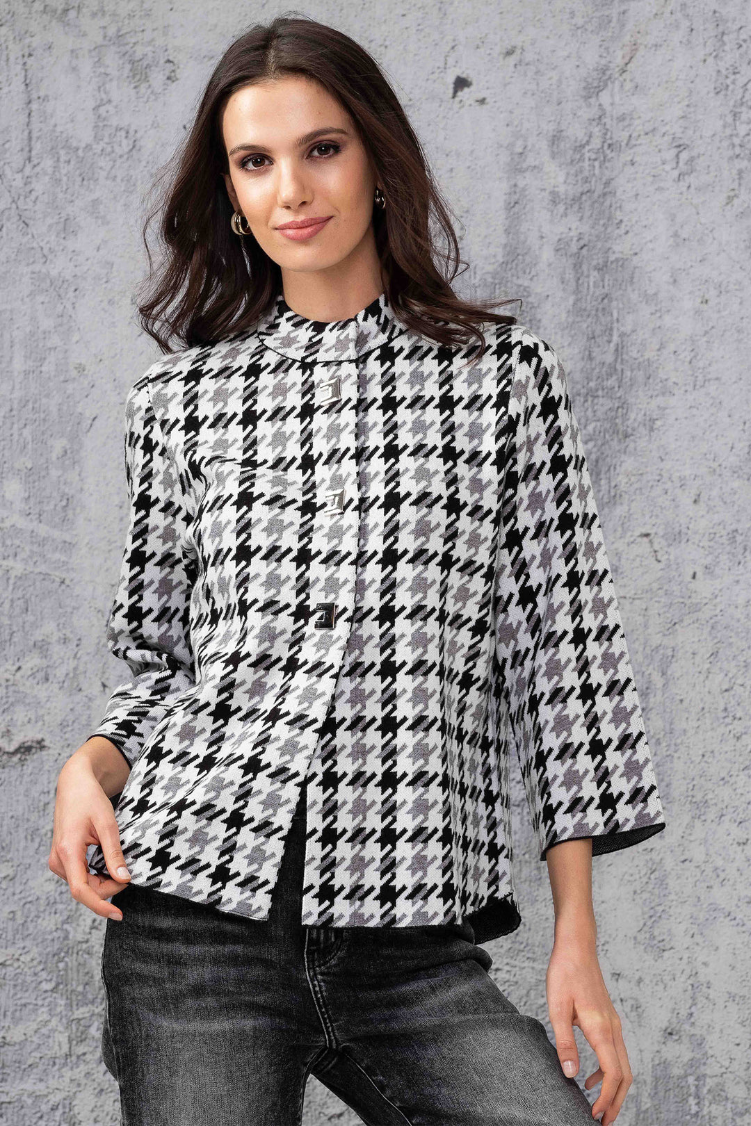 Alison Sheri A44373 Grey Houndstooth Print Jacket - Rouge Boutique Inverness