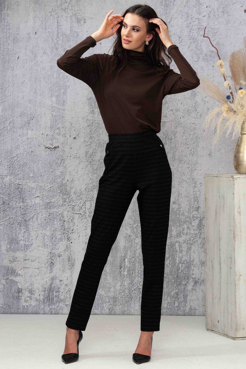 Alison Sheri A44509 Trousers Charcoal Grey Check - Rouge Boutique Inverness
