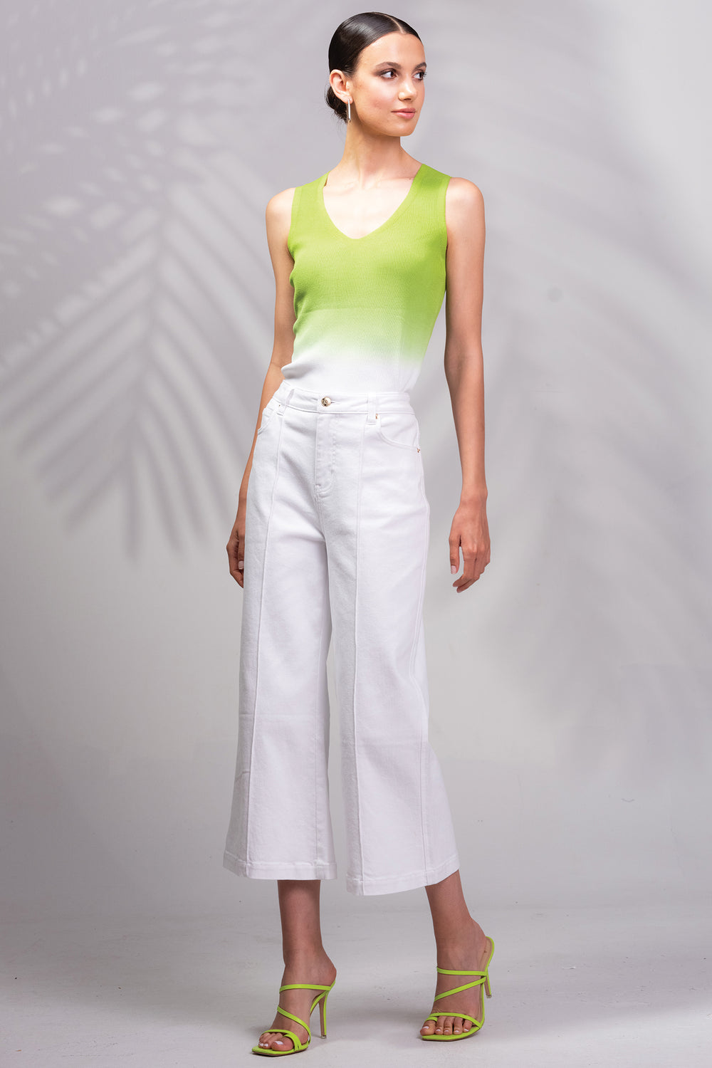 Alison Sheri A45025 White Wide Leg Cropped Jeans - Rouge Boutique Inverness