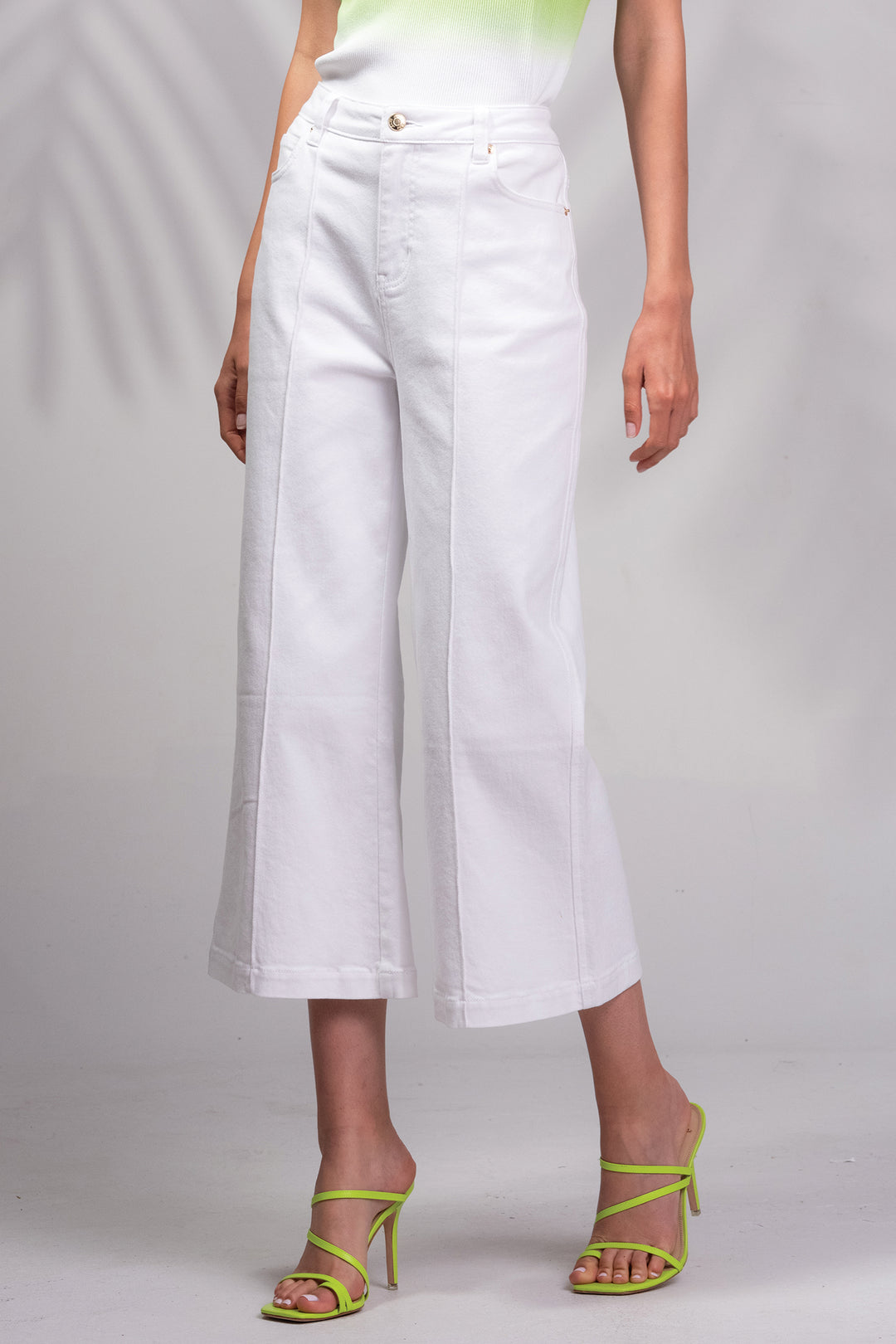 Alison Sheri A45025 White Wide Leg Cropped Jeans - Rouge Boutique Inverness