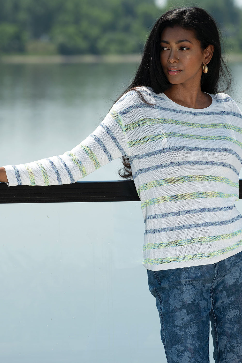 Alison Sheri A45045 White Striped Jumper Green Blue - Rouge Boutique Inverness