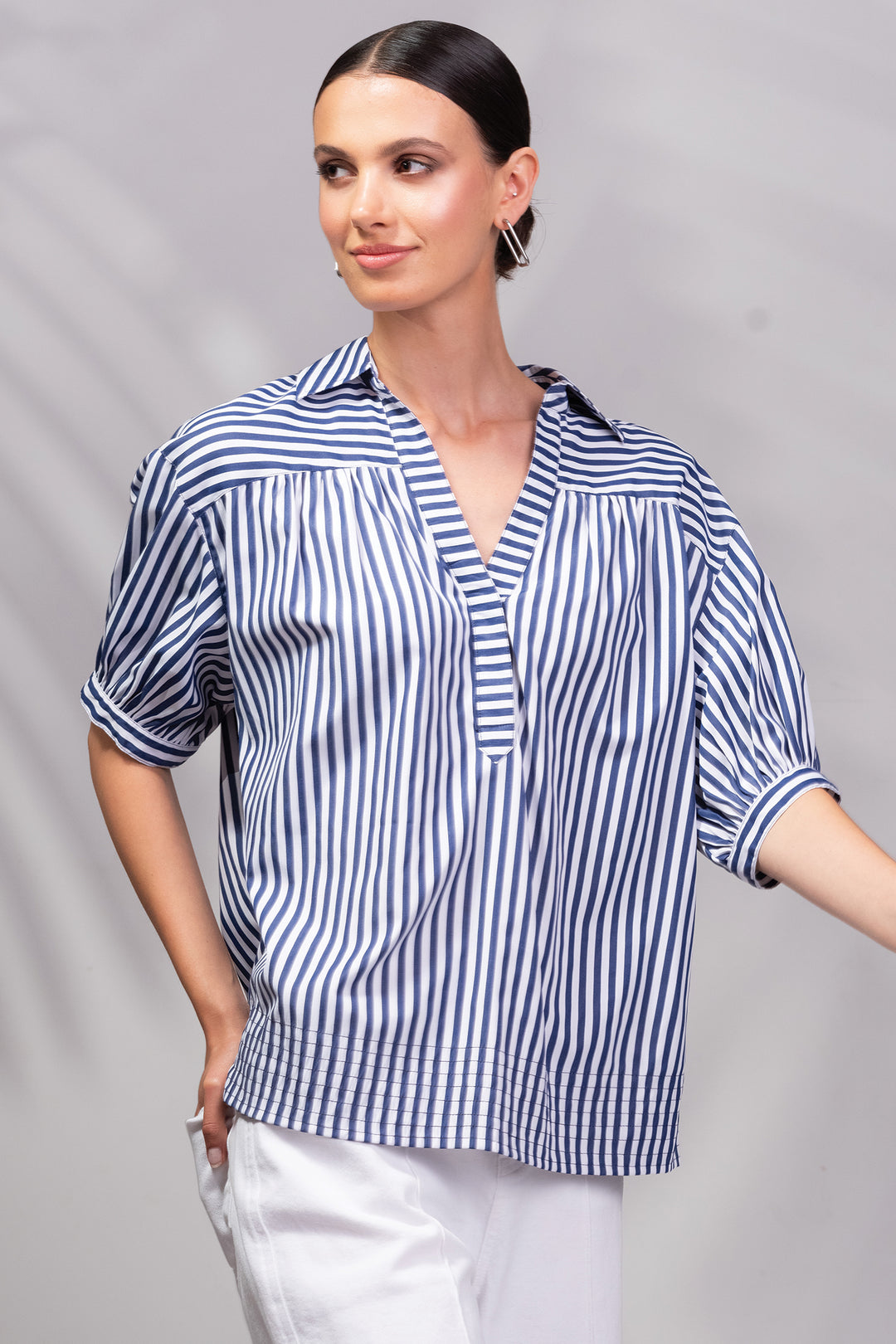 Alison Sheri A45085 Navy Stripe Blouse Top
