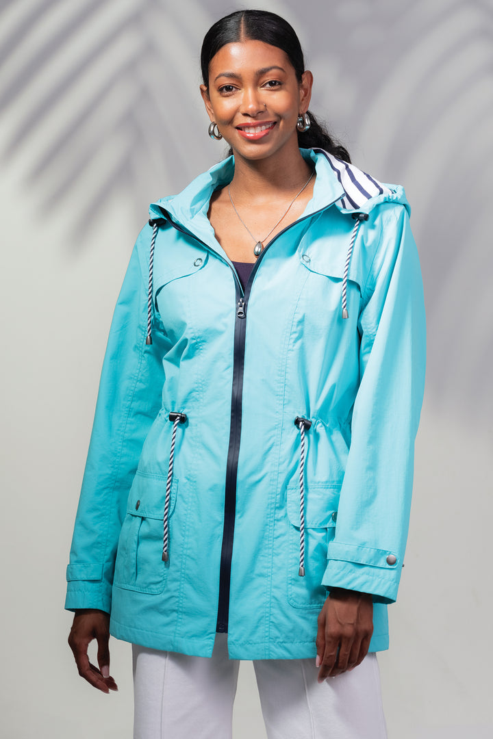 Alison Sheri A45126 Aqua Blue Summer Hooded Jacket - Rouge Boutique Inverness