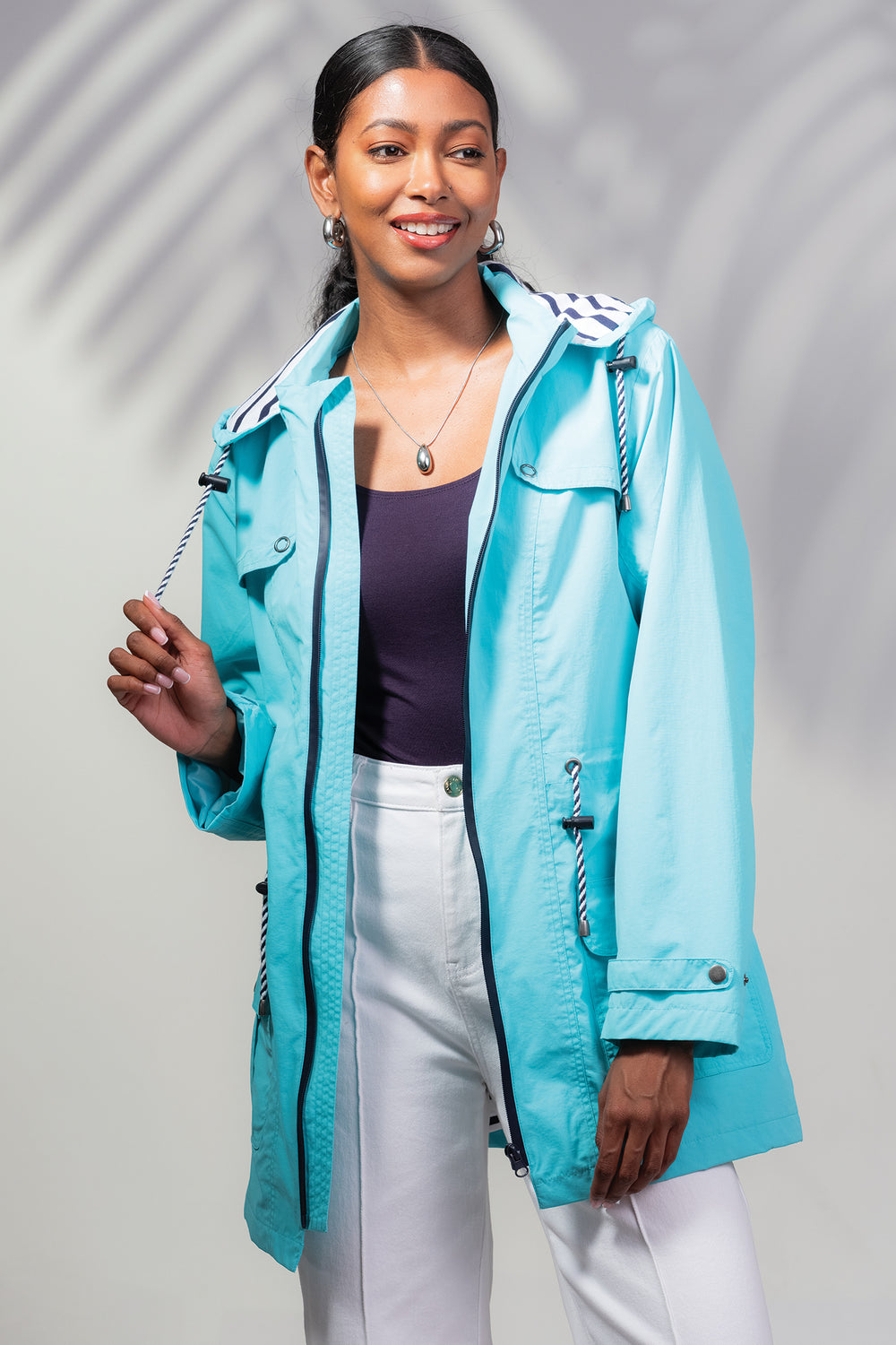 Alison Sheri A45126 Aqua Blue Summer Hooded Jacket - Rouge Boutique Inverness