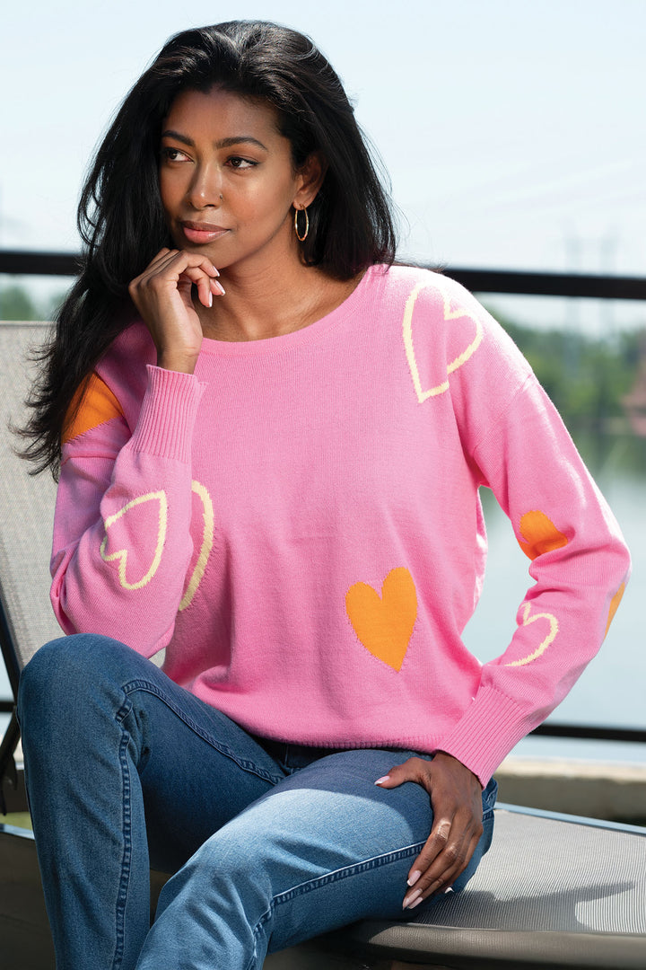 Alison Sheri A45130 Fuchsia Pink Love Heart Jumper - Rouge Boutique Inverness