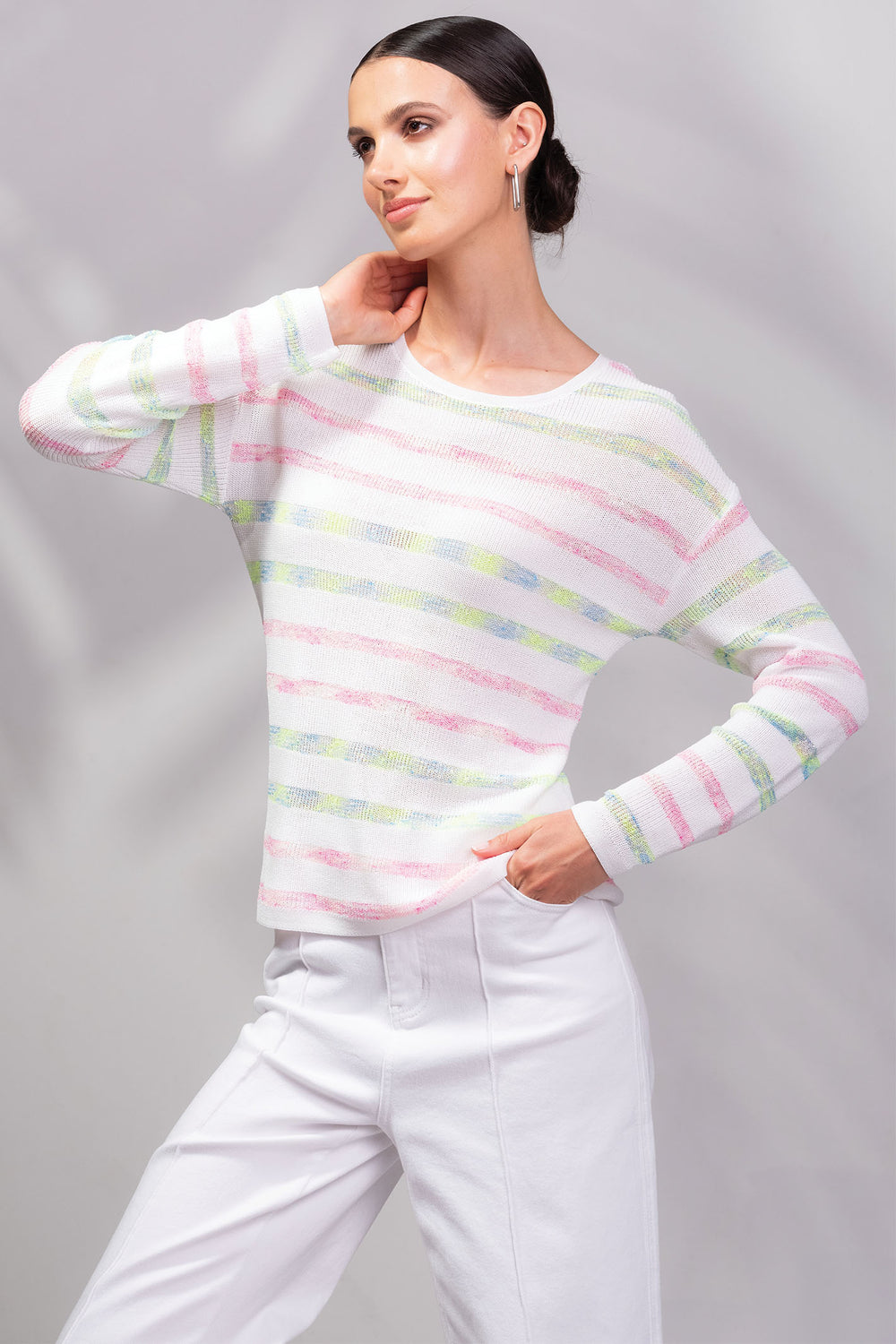 Alison Sheri A45132 Pink Striped Jumper - Rouge Boutique Inverness