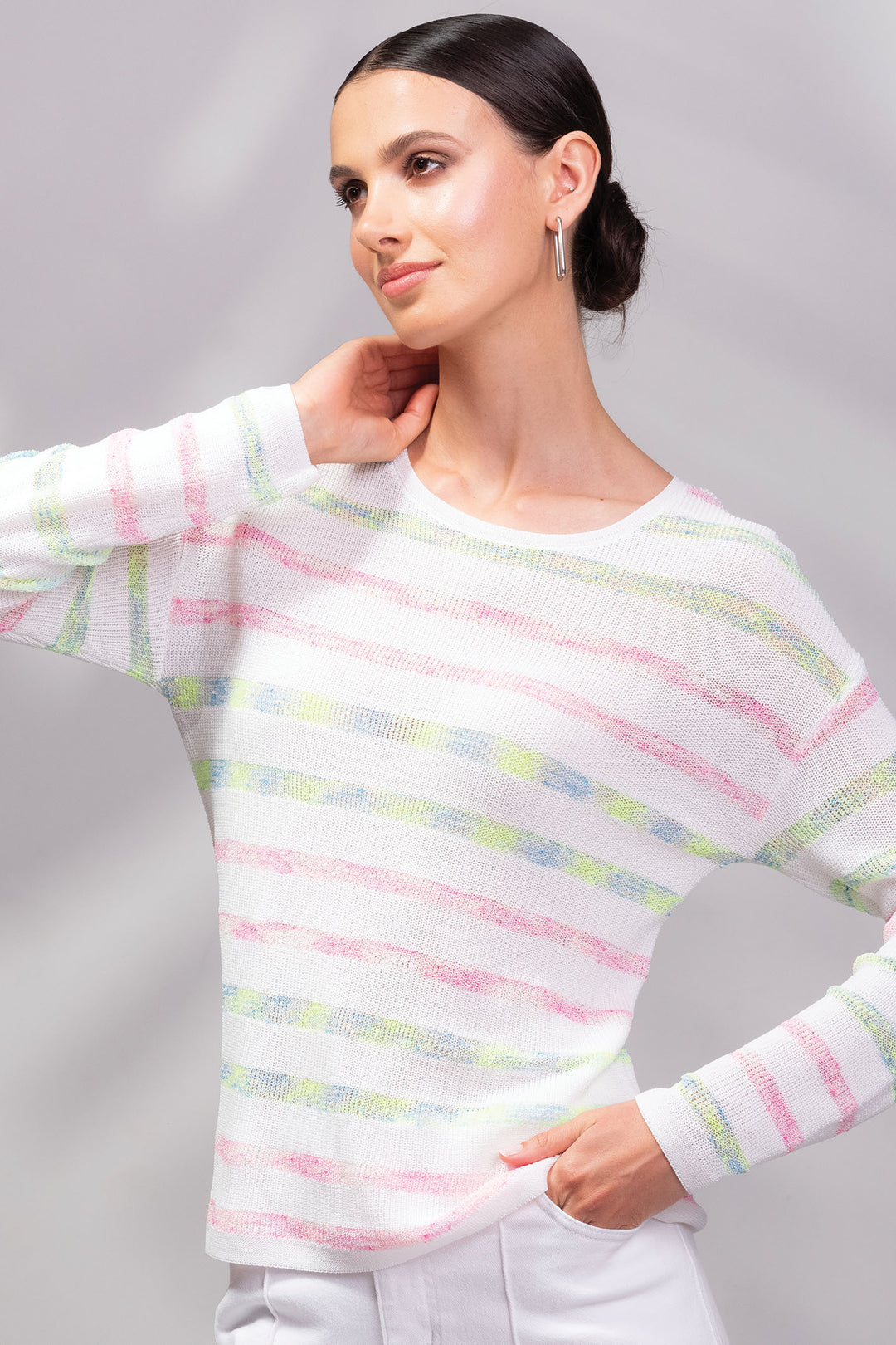 Alison Sheri A45132 Pink Striped Jumper - Rouge Boutique Inverness