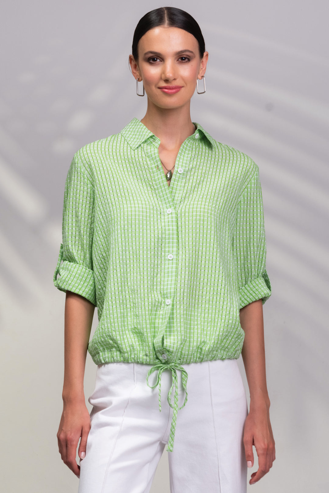 Alison Sheri A45188 Green Check Front Tie Shirt - Rouge Boutique