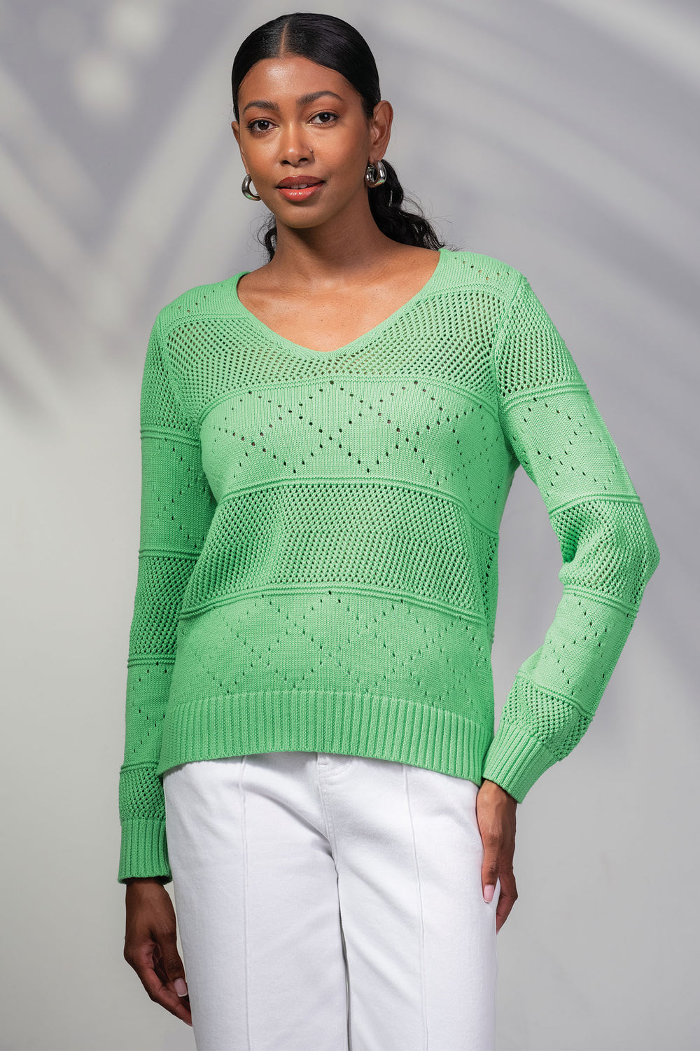 Alison Sheri A45289 Green V Neck Sleeved Jumper - Rouge Boutique Inverness