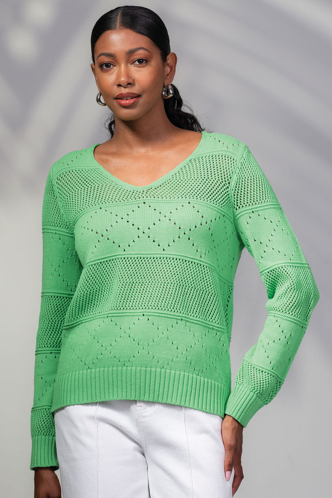 Alison Sheri A45289 Green V Neck Sleeved Jumper - Rouge Boutique Inverness