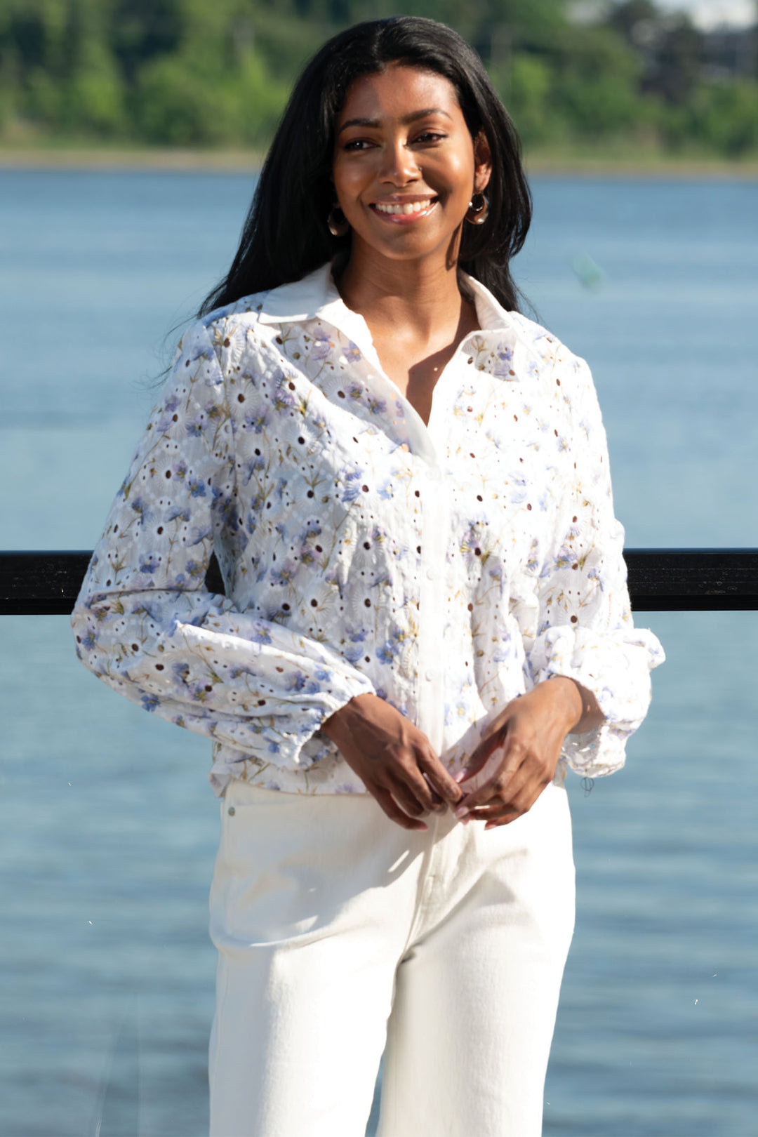Alison Sheri A45300 White Floral Print Shirt - Rouge Boutique Inverness
