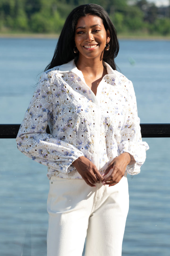 Alison Sheri A45300 White Floral Print Shirt - Rouge Boutique Inverness