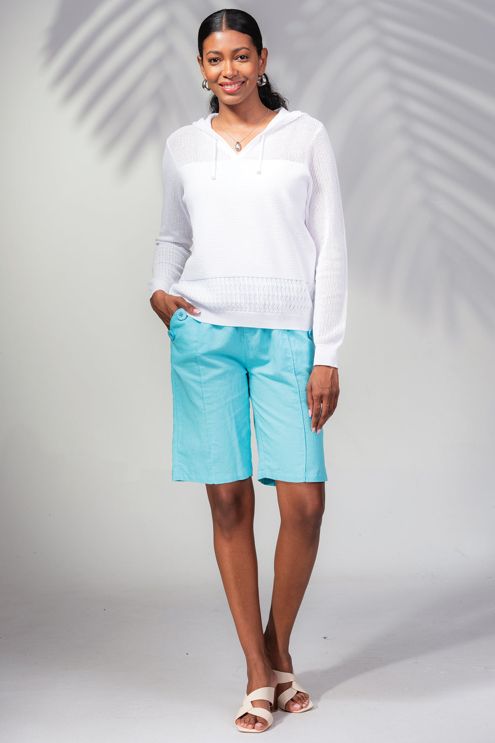Alison Sheri A45312 Aqua Blue Summer Bermuda Shorts - Rouge Boutique Inverness