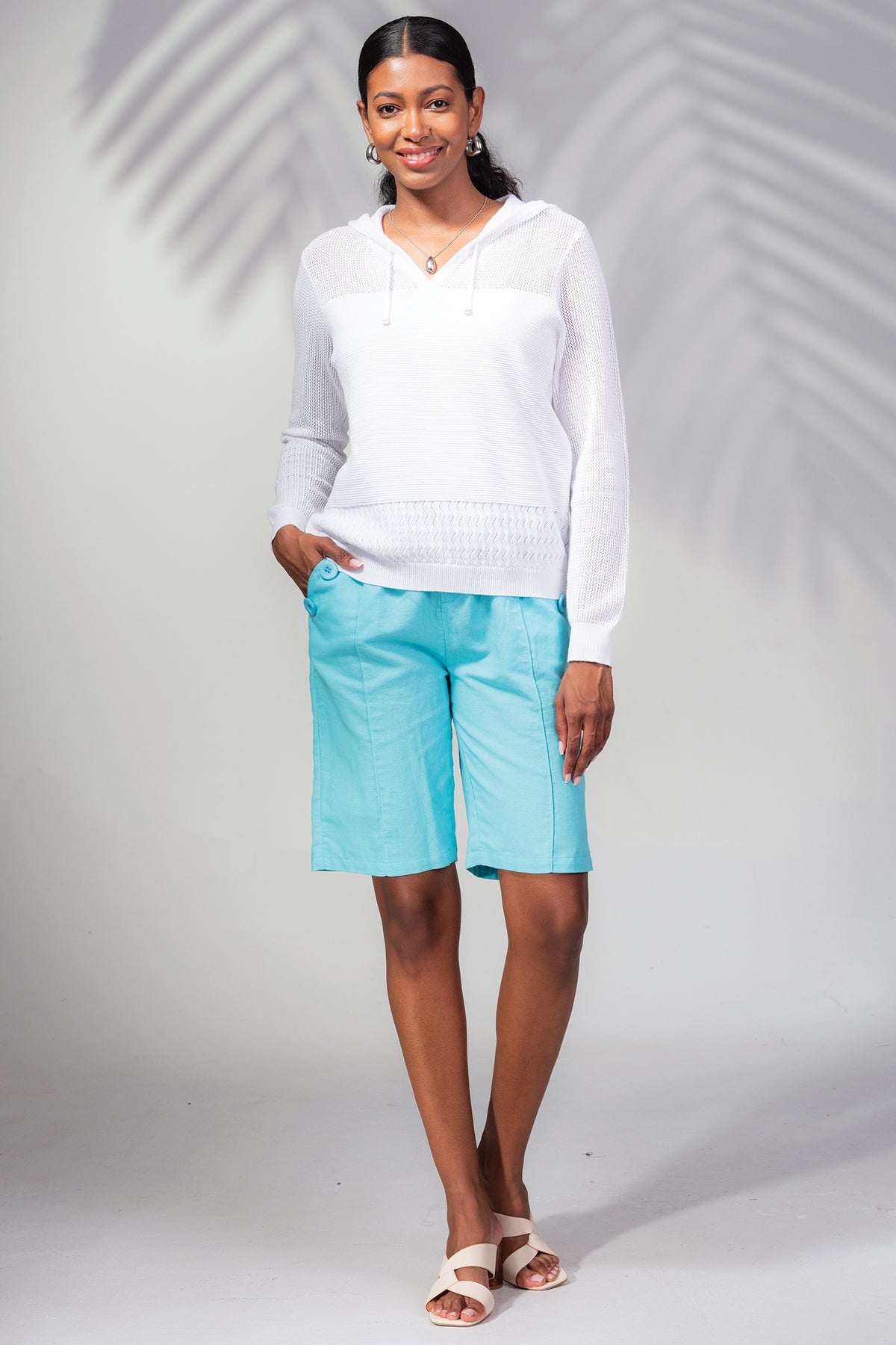 Alison Rvb Alison Sheri A45312 Aqua Blue Summer Bermuda Shorts – Rouge Boutique ...