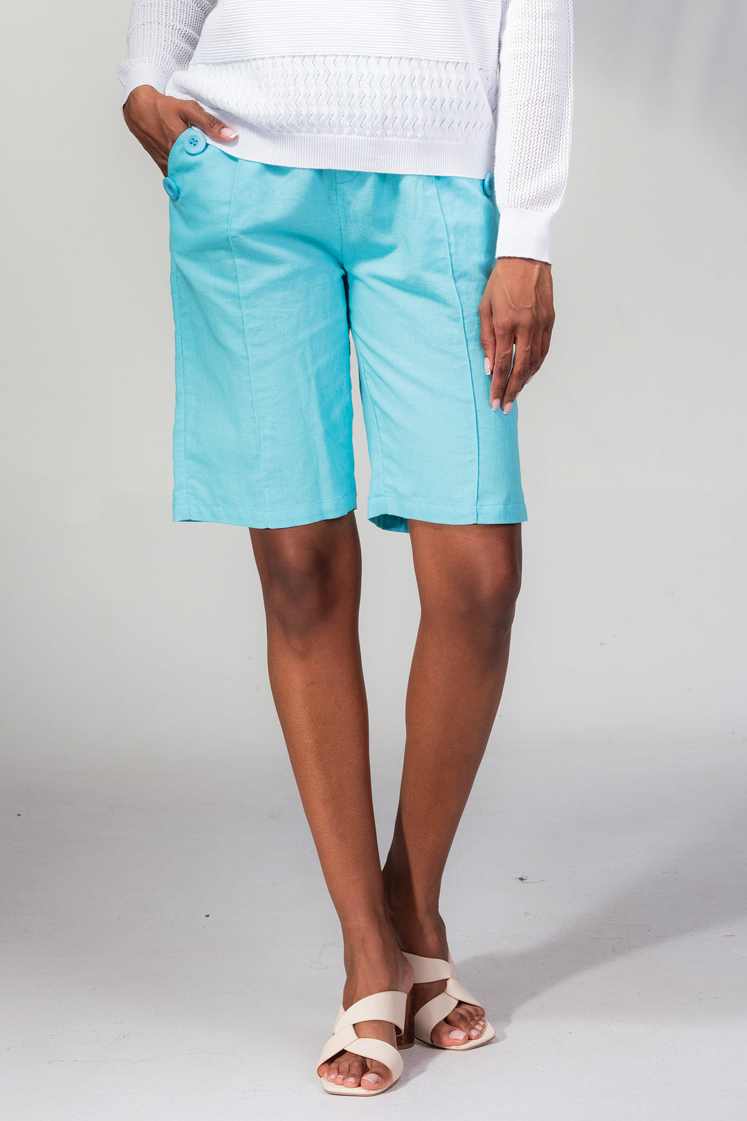 Alison Sheri A45312 Aqua Blue Summer Bermuda Shorts - Rouge Boutique Inverness