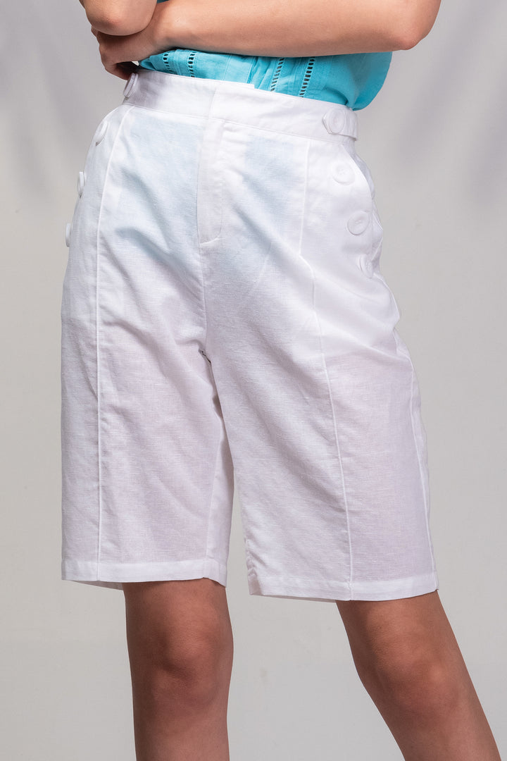 Alison Sheri A45312 White Summer Shorts With Pockets - Rouge Boutique Inverness